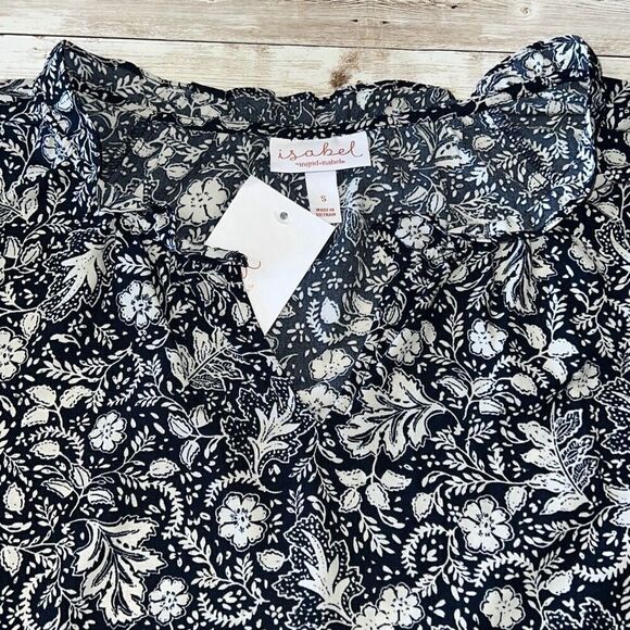 New! ISABEL MATERNITY Floral Print Ruffle Blouse Long Sleeve Sz Small Side Ties - Picture 3 of 15